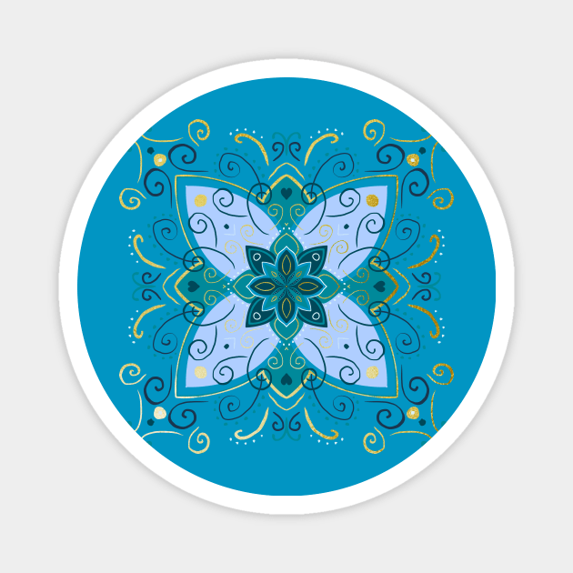 Blue and gold flower mandala Magnet by Home Cyn Home 